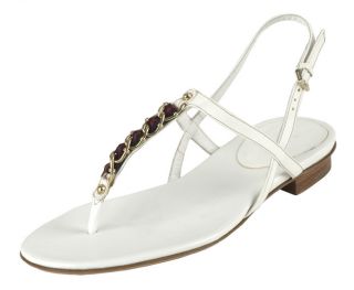 Gucci White Leather Thong Sandals