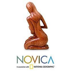 Handcrafted Suar Wood Mother and Her Child Sculpture (Indonesia