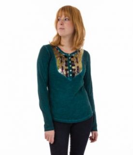 Free People Henley Shirt   Tiger Eyes in Teal Clothing