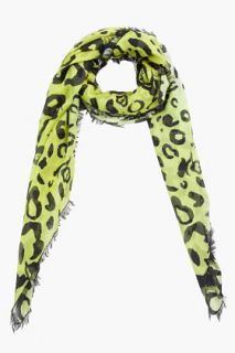 McQ Alexander McQueen Bleached Fluorescent Green Leopard Scarf for women