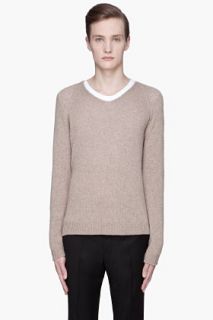 Marni Light Brown Cashmere V neck Sweater for men