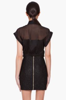 Pierre Balmain Black Cropped Silk Blouse for women