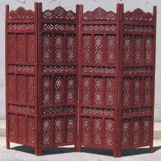 Hand Carved Wooden Room Divider Screen with Laticework and