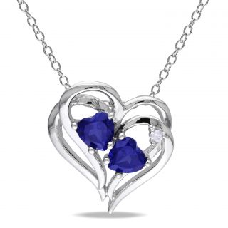 Miadora Sterling Silver Blue Sapphire and Diamond Heart Necklace (H I