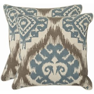 Damask 22 inch Beige/ Blue Decorative Pillows (Set of 2)