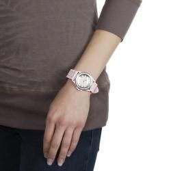 Geneva Platinum Womens Rhinestone Light Pink Stripe Silicone Watch