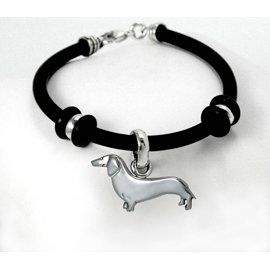 Dachshund Black Simple Rubber Bracelet with Sterling