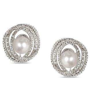 Miadora Sterling Silver Pearl and 1/4ct TDW Diamond Earrings (H I, I2