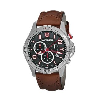Wenger Mens Squadron Charcoal Dial Brown Leather Chrono Watch   77051