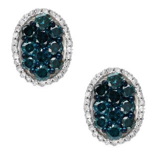 10k Gold 1 1/6 TDW Blue and White Diamond Oval Earrings (G H, I1 I2