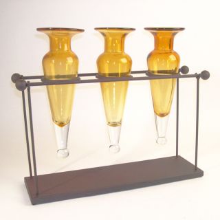 Triple Amber Amphora on Iron Stand with Finials Vases Compare $69.99