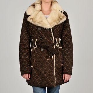 Womens Brown Diamond Stitch Belted Coat Today $149.99
