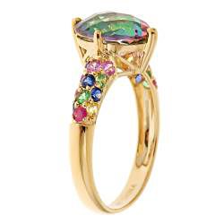 Yach 14k Yellow Gold Mystic Topaz and Natural Sapphire Ring