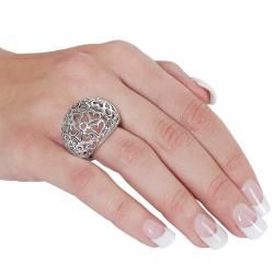 Silvertone Circle and Heart Cut out Dome Ring