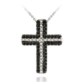 DB Designs Sterling Silver Black and White Diamond Accent Cross