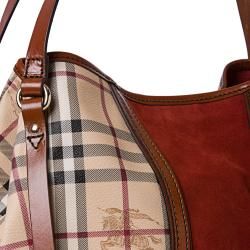 Burberry Small Haymarket Check/ Rust Suede Tote Bag