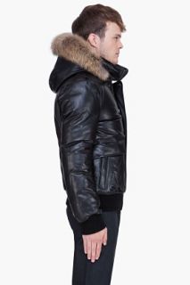 Mackage Black Leather Raccoon Fur Hood Shanu Jacket for men