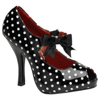 Womens Pin Up Cutiepie 07 Black/White Polka Dot Patent Leather Today