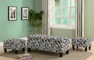 3pc Storage Bench and Ottomans Set in Zebra Print: Home
