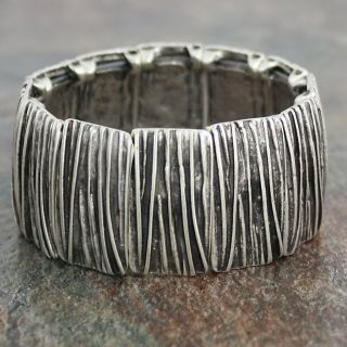 Silver Pewter Ridged Lines Narrow Stretch Bracelet (Turkey) Today $54