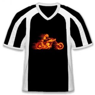 Flaming Skeleton On Chopper Mens Sport T shirt, Flaming