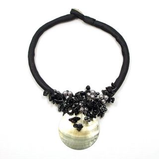 Pretty Onyx and Lip Shell Cluster Necklace (Philippines) Was $51.99