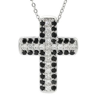 Silvertone Black and White Cubic Zirconia Cross Necklace