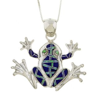 Sterling Silver Lapis and Opal Frog Necklace