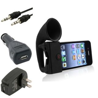 Black Horn Stand Speaker/ Chargers/ Cable for Apple® iPhone 4/ 4S