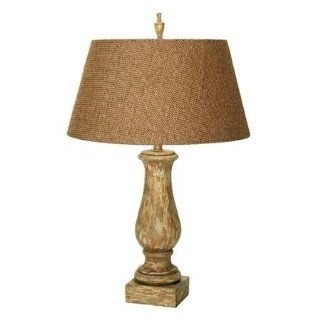 Bannister Lamp In Aged Wood Finish With Raffia Hardback