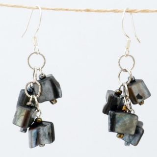 Silver Grey Mother of Pearl Cluster Earrings (China)