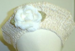 B121, Hand Crocheted Ivory Chenille with Gimp Tweed Beret