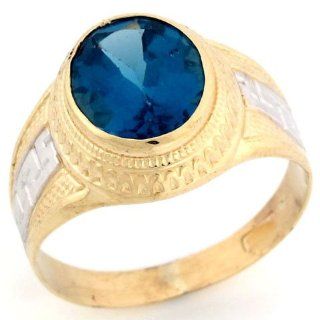 10k Two Tone Gold 12x10 Oval Synthetic Blue Zircon