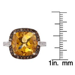 14k Yellow Gold Citrine, Smokey Quartz, and 1/10ct TDW Diamond Ring (H
