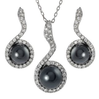 Tressa Sterling Silver Cubic Zirconia Faux Pearl Necklace Earring Set