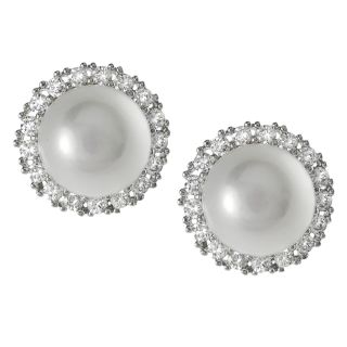 Tressa Sterling Silver White Cubic Zirconia Faux Pearl Stud Earrings
