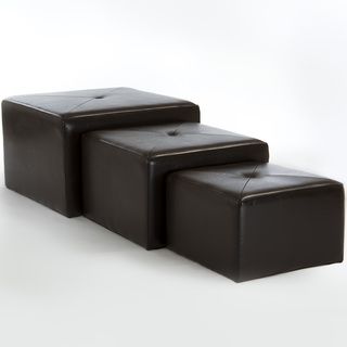 Christopher Knight Home Juniper Brown Bonded Leather Nested Ottomans