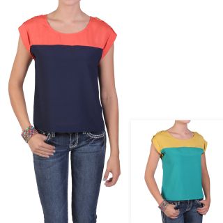 by Hailey Jeans Co. Womens Scoop Neck Color Block Top
