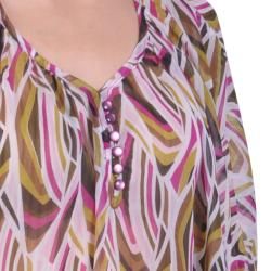Tressa Designs Womens Contemporary Plus Flowy Sheer Button Detail Top