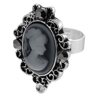 Journee Collection Silvertone Crystal Filigree Border Cameo Ring