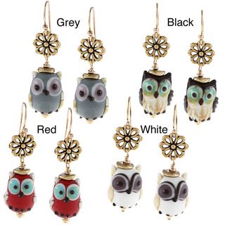 Charming Life 14k Goldfill Owl Lampwork Glass Bead Hook Earrings