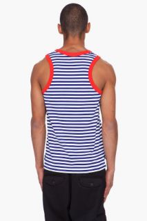 Y 3 Navy And White Striped Border Tank for men