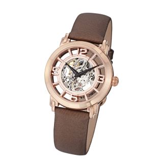 Stuhrling Original Womens Winchester Automatic Brown Satin Leather