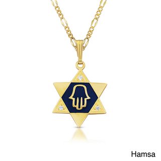Gold Vermeil Cubic Zirconia Star of David and Enameled Chai