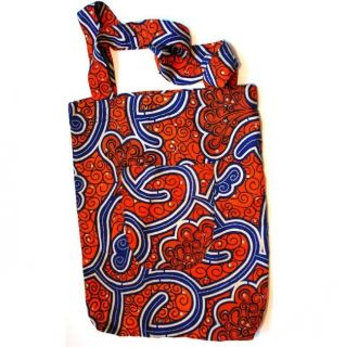 Dutch Wax Cloth Orange and Blue Market Tote Bag (Rwanda)