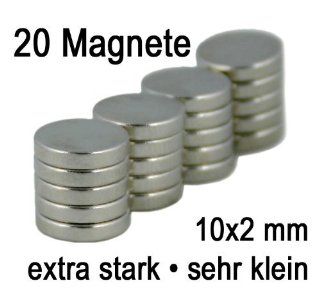 20 extra starke Mini Magnete   sehr klein   10x2 mm   mit runder