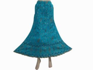Womens Peasant Skirt Bohemian Block Print Dodger Blue