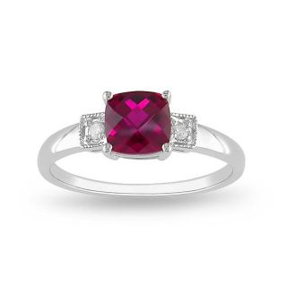 10k White Gold Created Ruby and Diamond Accent Ring