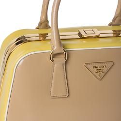 Prada Beige/ Yellow Leather Pyramid Frame Bowler Bag