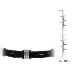 Stainless Steel and Black Leather Mens Station Bracelet